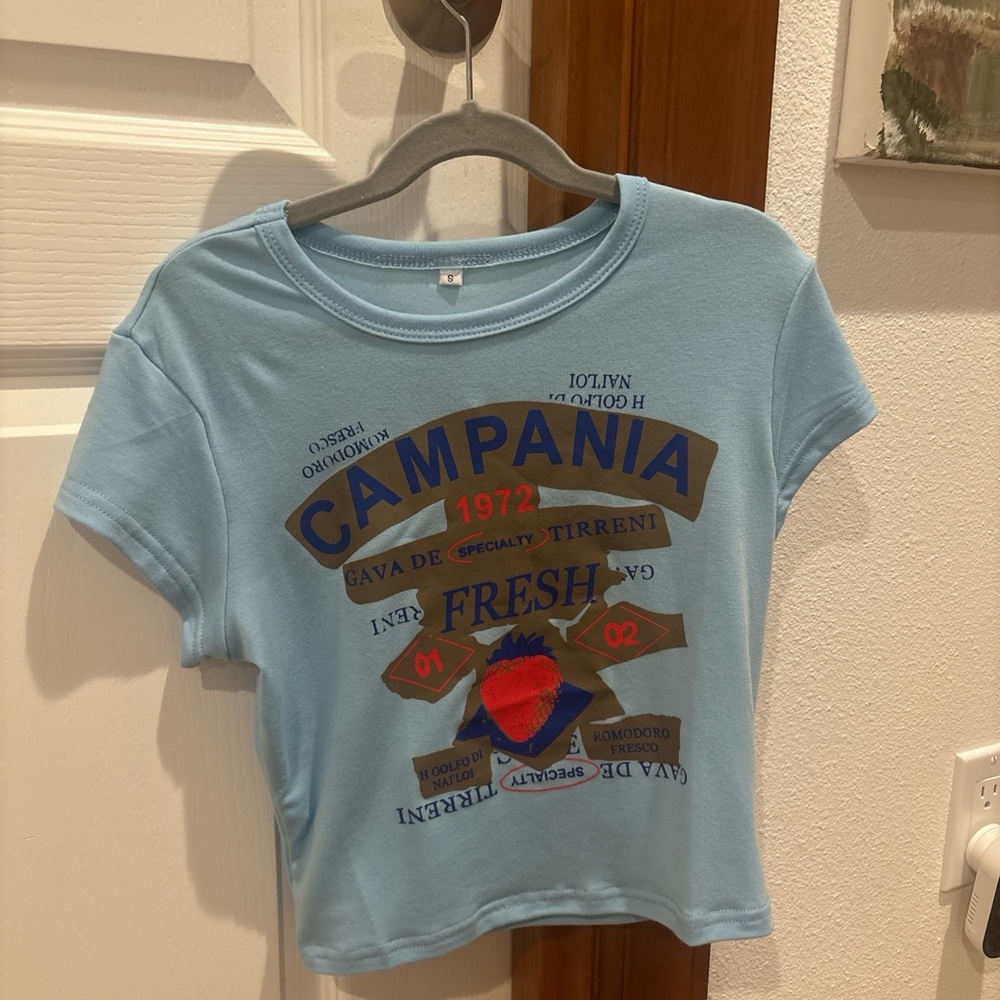 Blue Graphic Crop Top